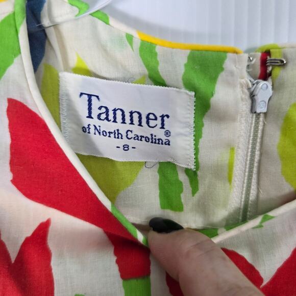 Vintage 60s Tanner of North Carolina Tulip Print Mini Shift Dress Sleeveless 8 - Picture 5 of 10